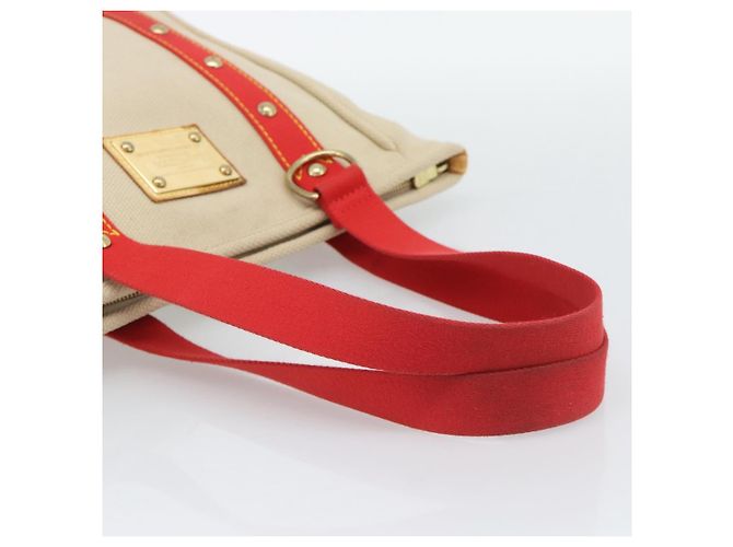 Saco Tote LOUIS VUITTON Antigua Cabas MM Bege Vermelho M40035 LV Auth ka5465 - vista 7
