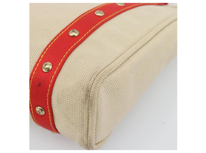 Saco Tote LOUIS VUITTON Antigua Cabas MM Bege Vermelho M40035 LV Auth ka5465 - vista 9