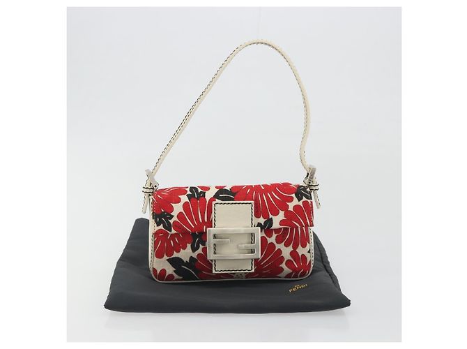 Borsa a mano FENDI Mamma Baguette Canvas Red Silver Auth 195011SM Argento Rosso - vista 12