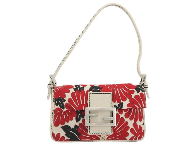 Borsa a mano FENDI Mamma Baguette Canvas Red Silver Auth 195011SM Argento Rosso - vista 13
