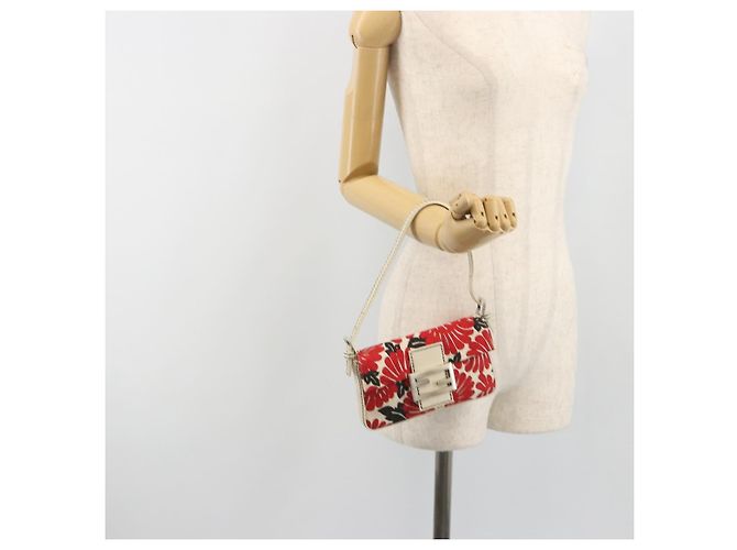 Borsa a mano FENDI Mamma Baguette Canvas Red Silver Auth 195011SM Argento Rosso - vista 25