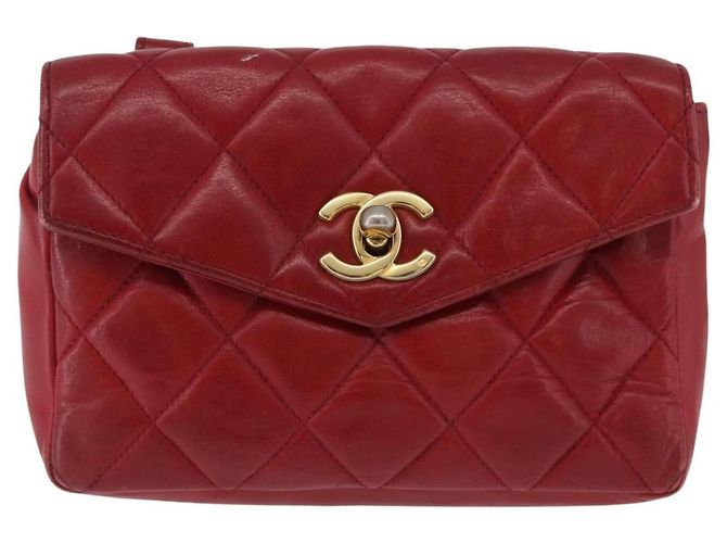 Borsa vita CHANEL Matelasse in pelle d'agnello rossa e oro CC Auth BA14212 Rosso D'oro - vista 13