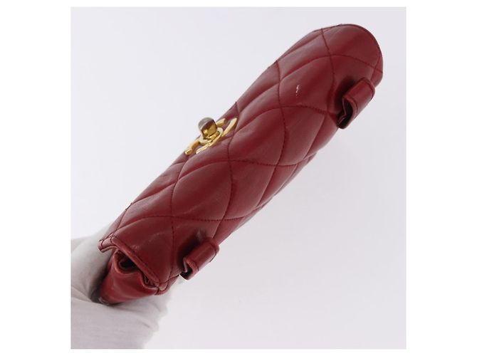 Borsa vita CHANEL Matelasse in pelle d'agnello rossa e oro CC Auth BA14212 Rosso D'oro - vista 5
