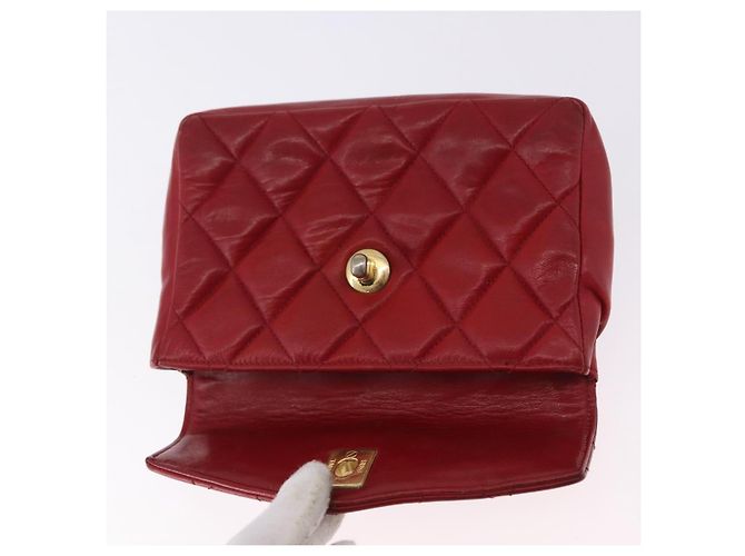 Borsa vita CHANEL Matelasse in pelle d'agnello rossa e oro CC Auth BA14212 Rosso D'oro - vista 8