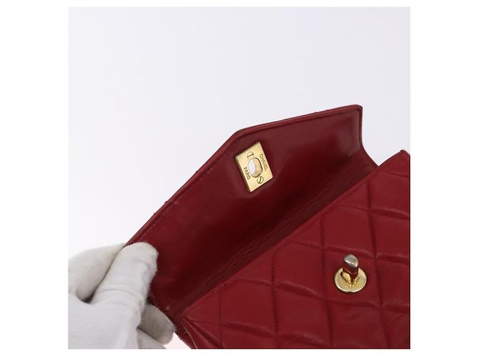 Borsa vita CHANEL Matelasse in pelle d'agnello rossa e oro CC Auth BA14212 Rosso D'oro - vista 9