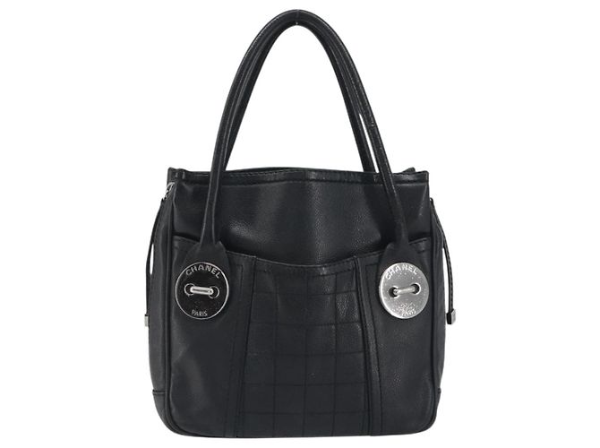Borsa CHANEL Choco Bar Line in pelle nera e argento CC Auth bs36617 Nero - vista 13