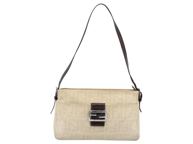 Borsa a tracolla FENDI Zucca Canvas Mamma Baguette Ivory Silver Auth 194658 Argento Crudo - vista 13