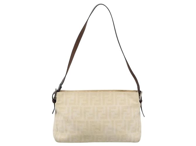 Borsa a tracolla FENDI Zucca Canvas Mamma Baguette Ivory Silver Auth 194658 Argento Crudo - vista 2