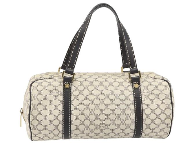 Céline Borsa a mano CELINE Macadam Canvas PVC Leather Ivory Gold Auth 191981A D'oro Crudo - vista 13