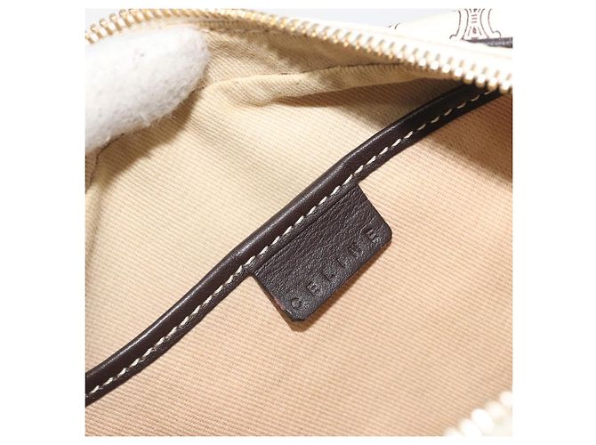 Céline Borsa a mano CELINE Macadam Canvas PVC Leather Ivory Gold Auth 191981A D'oro Crudo - vista 18