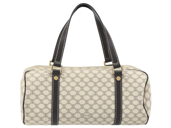 Céline Borsa a mano CELINE Macadam Canvas PVC Leather Ivory Gold Auth 191981A D'oro Crudo - vista 2