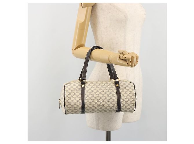 Céline Borsa a mano CELINE Macadam Canvas PVC Leather Ivory Gold Auth 191981A D'oro Crudo - vista 22