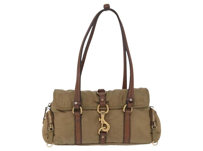 Borsa a tracolla Miu Miu Nylon Beige Gold Auth 194838A D'oro - vista 13