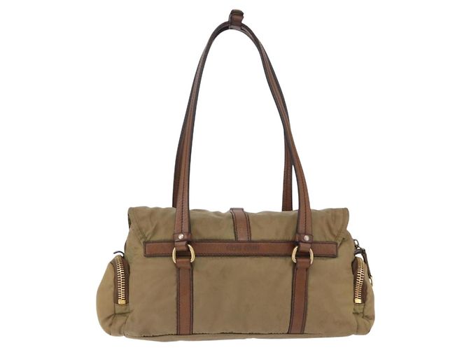 Borsa a tracolla Miu Miu Nylon Beige Gold Auth 194838A D'oro - vista 2