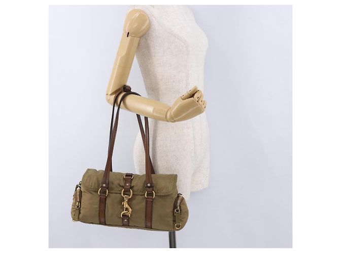 Borsa a tracolla Miu Miu Nylon Beige Gold Auth 194838A D'oro - vista 27