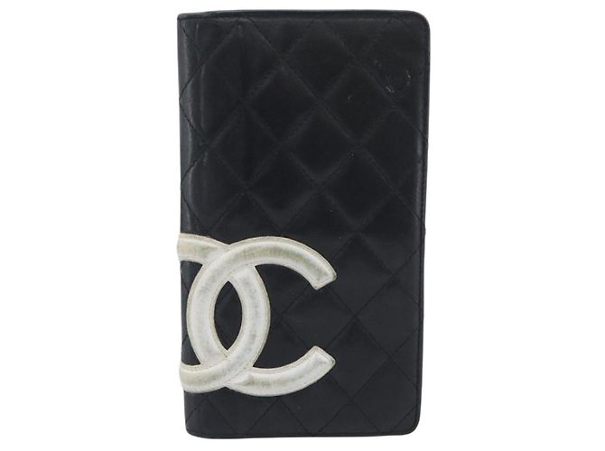 Portafoglio lungo CHANEL Matelasse Cambon Line in pelle nera e argento CC Auth bs36564 Nero - vista 13