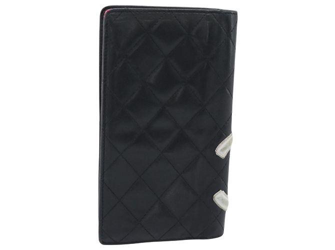 Portafoglio lungo CHANEL Matelasse Cambon Line in pelle nera e argento CC Auth bs36564 Nero - vista 2