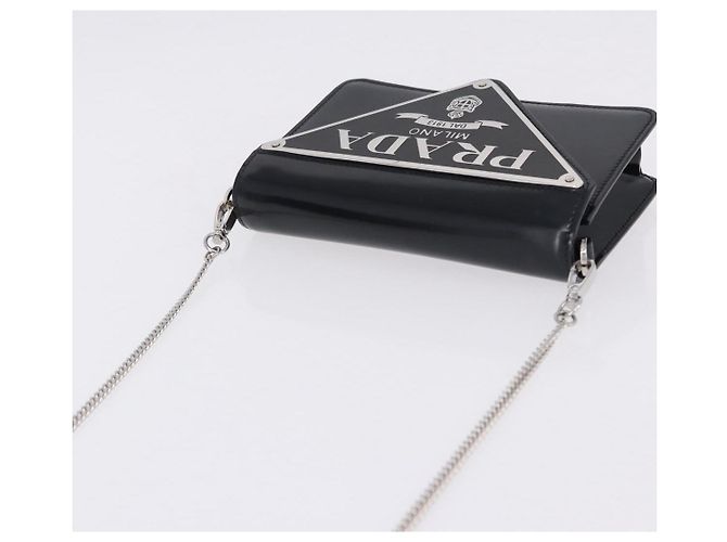 PRADA Schultertasche mit Kette Lackleder Black Silver Auth 195563SAV Schwarz Silber - Ansicht 6