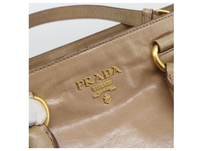 Borsa a mano PRADA in pelle 2way Beige Gold Auth 194763M D'oro - vista 19