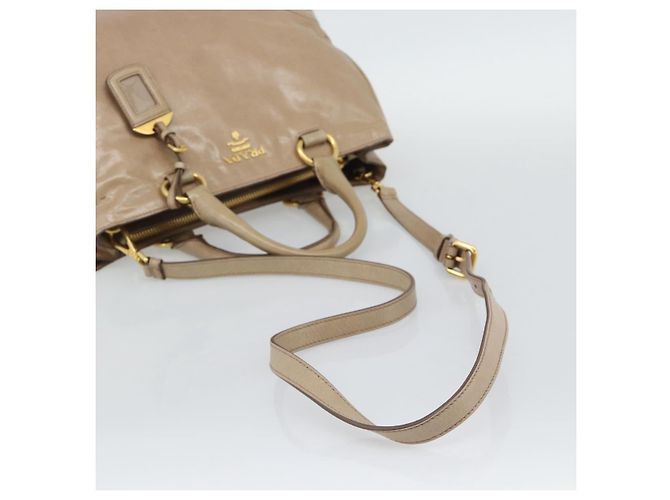 Borsa a mano PRADA in pelle 2way Beige Gold Auth 194763M D'oro - vista 8
