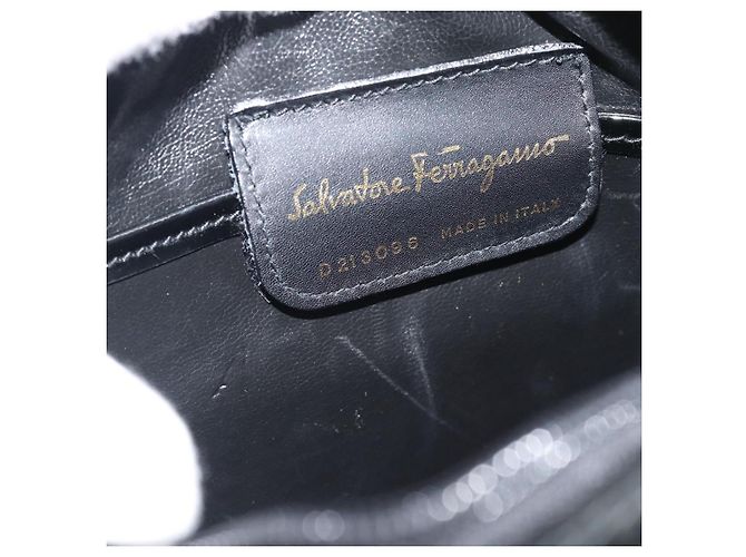 Borsa a Tracolla Salvatore Ferragamo Vala Vernice Nera Tono Oro Auth BA14727 Nero - vista 12