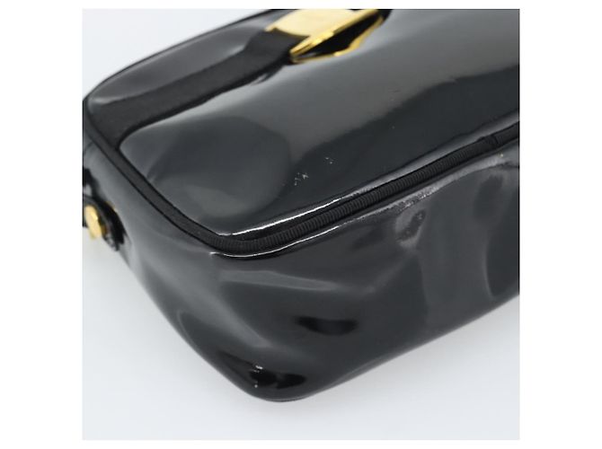 Borsa a Tracolla Salvatore Ferragamo Vala Vernice Nera Tono Oro Auth BA14727 Nero - vista 14