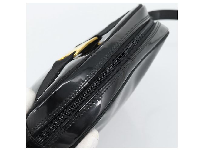 Borsa a Tracolla Salvatore Ferragamo Vala Vernice Nera Tono Oro Auth BA14727 Nero - vista 6