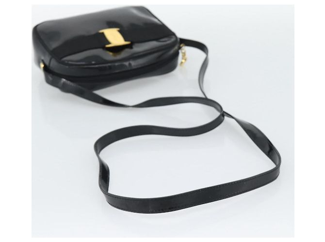 Borsa a Tracolla Salvatore Ferragamo Vala Vernice Nera Tono Oro Auth BA14727 Nero - vista 7