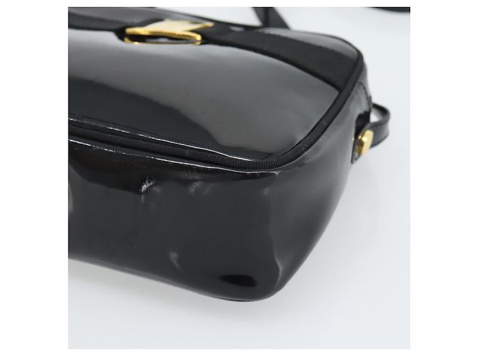 Borsa a Tracolla Salvatore Ferragamo Vala Vernice Nera Tono Oro Auth BA14727 Nero - vista 9