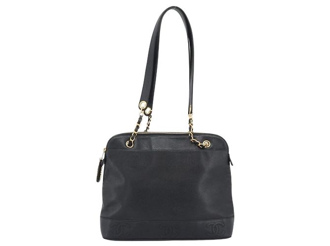 Borsa Tote CHANEL Triple Coco Chain in pelle Caviar Nero e Oro CC Auth 194844V D'oro - vista 13