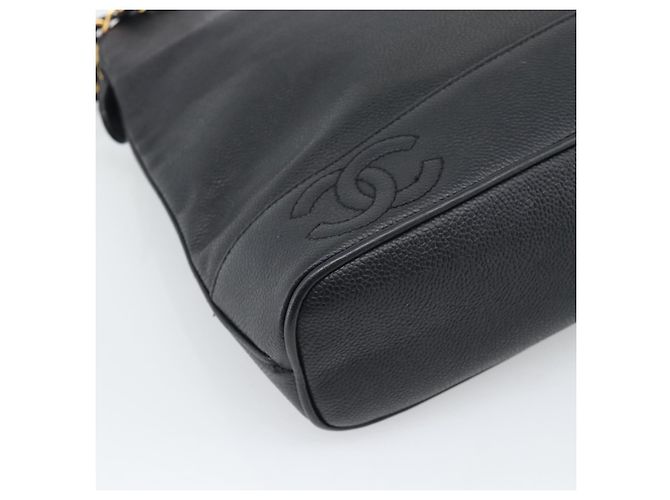 Borsa Tote CHANEL Triple Coco Chain in pelle Caviar Nero e Oro CC Auth 194844V D'oro - vista 16