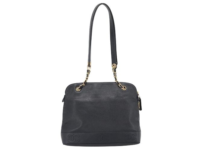 Borsa Tote CHANEL Triple Coco Chain in pelle Caviar Nero e Oro CC Auth 194844V D'oro - vista 2