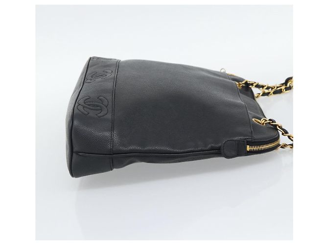 Borsa Tote CHANEL Triple Coco Chain in pelle Caviar Nero e Oro CC Auth 194844V D'oro - vista 4