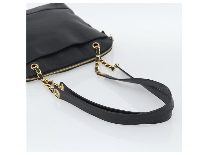 Borsa Tote CHANEL Triple Coco Chain in pelle Caviar Nero e Oro CC Auth 194844V D'oro - vista 7