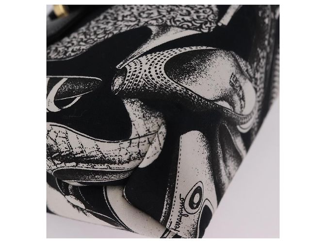 Borsa a tracolla Salvatore Ferragamo Canvas Black Gold Auth BA14201A Nero D'oro - vista 9
