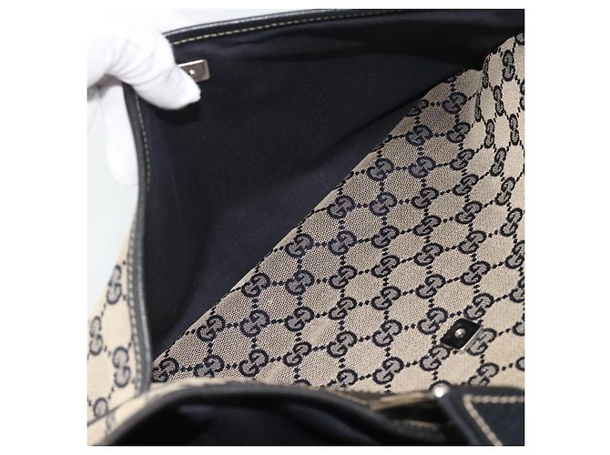 Borsa Tote GUCCI GG Canvas Sherry Line Navy Silver 145758 Auth 194942A Argento Blu navy - vista 11