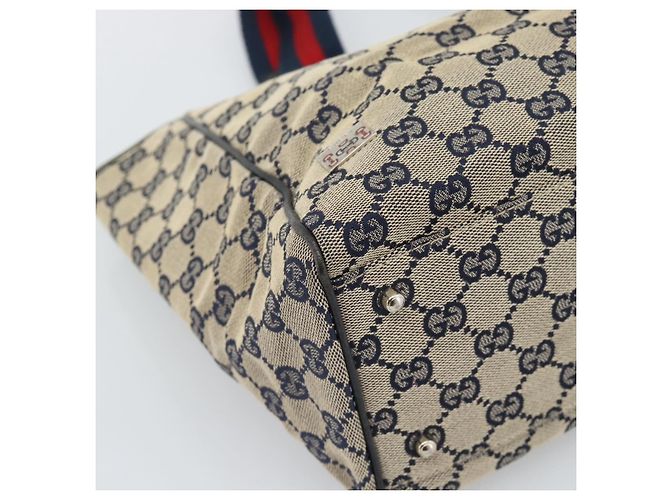 Borsa Tote GUCCI GG Canvas Sherry Line Navy Silver 145758 Auth 194942A Argento Blu navy - vista 14