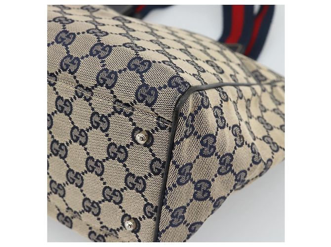 Borsa Tote GUCCI GG Canvas Sherry Line Navy Silver 145758 Auth 194942A Argento Blu navy - vista 15