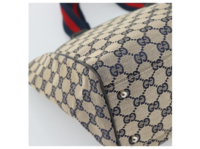 Borsa Tote GUCCI GG Canvas Sherry Line Navy Silver 145758 Auth 194942A Argento Blu navy - vista 16