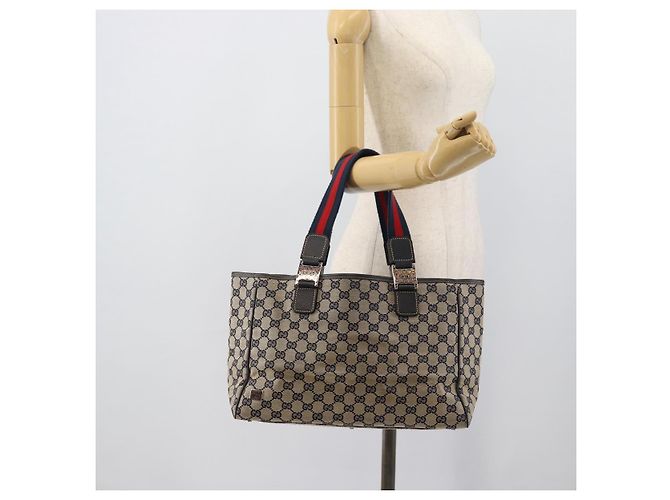 Borsa Tote GUCCI GG Canvas Sherry Line Navy Silver 145758 Auth 194942A Argento Blu navy - vista 22