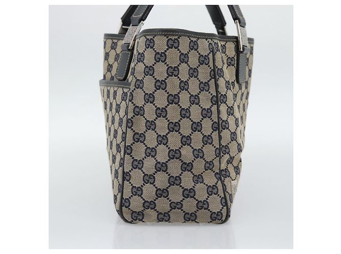 Borsa Tote GUCCI GG Canvas Sherry Line Navy Silver 145758 Auth 194942A Argento Blu navy - vista 3