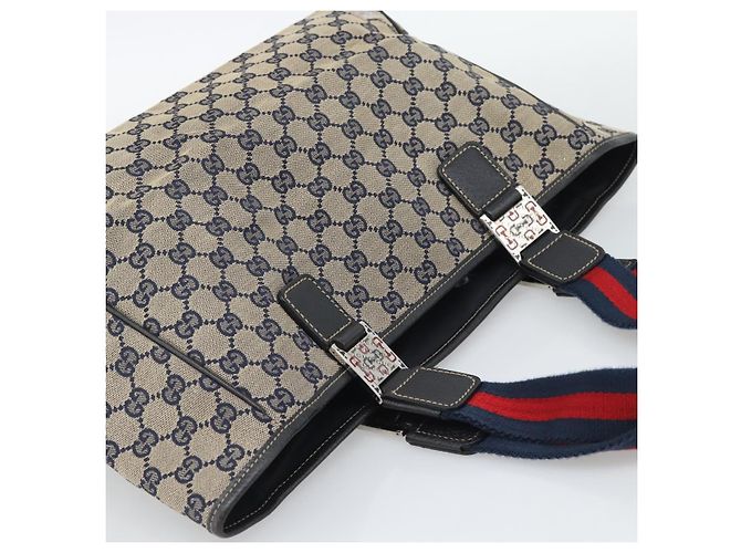 Borsa Tote GUCCI GG Canvas Sherry Line Navy Silver 145758 Auth 194942A Argento Blu navy - vista 6