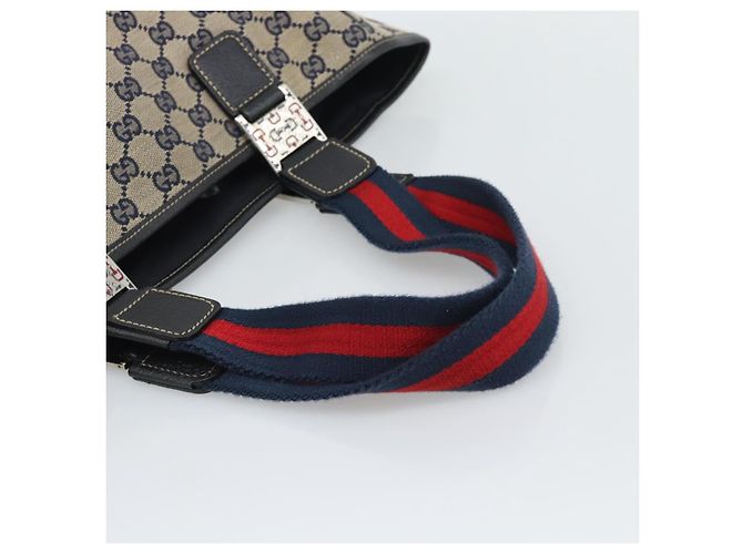 Borsa Tote GUCCI GG Canvas Sherry Line Navy Silver 145758 Auth 194942A Argento Blu navy - vista 7