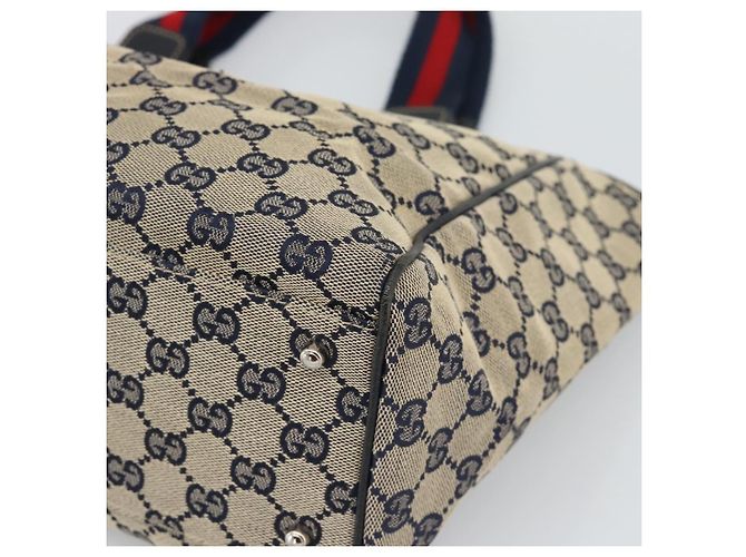 Borsa Tote GUCCI GG Canvas Sherry Line Navy Silver 145758 Auth 194942A Argento Blu navy - vista 9