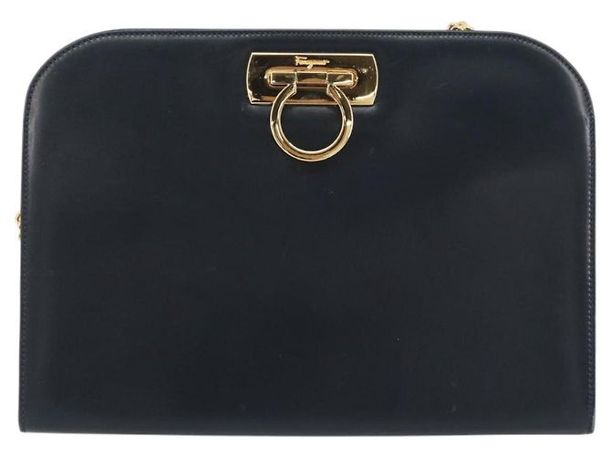 Borsa a tracolla Salvatore Ferragamo Gancini Chain in pelle Navy Gold Auth ka5564 - vista 13