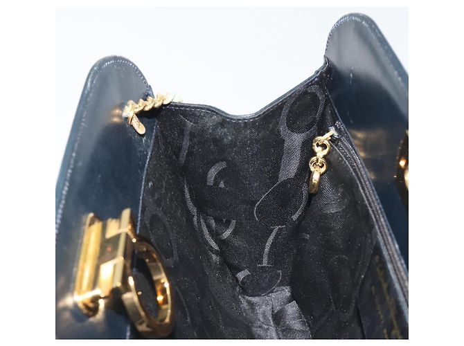 Borsa a tracolla Salvatore Ferragamo Gancini Chain in pelle Navy Gold Auth ka5564 - vista 17