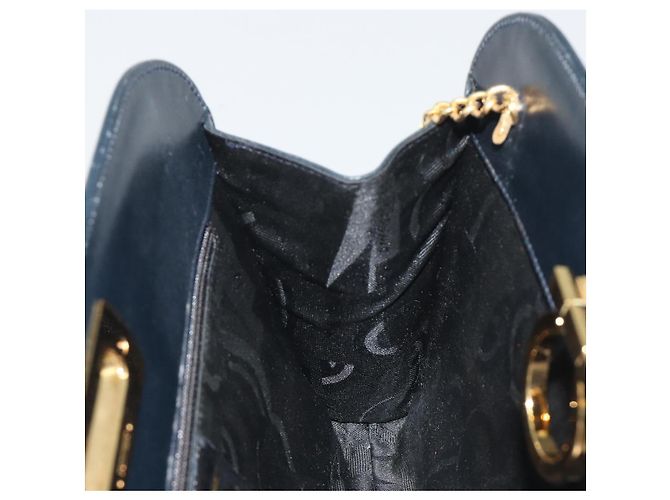 Borsa a tracolla Salvatore Ferragamo Gancini Chain in pelle Navy Gold Auth ka5564 - vista 18
