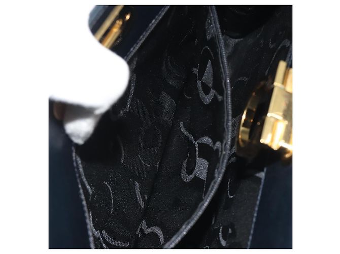 Borsa a tracolla Salvatore Ferragamo Gancini Chain in pelle Navy Gold Auth ka5564 - vista 20