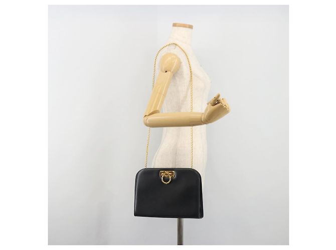 Borsa a tracolla Salvatore Ferragamo Gancini Chain in pelle Navy Gold Auth ka5564 - vista 21