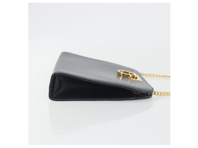 Borsa a tracolla Salvatore Ferragamo Gancini Chain in pelle Navy Gold Auth ka5564 - vista 3